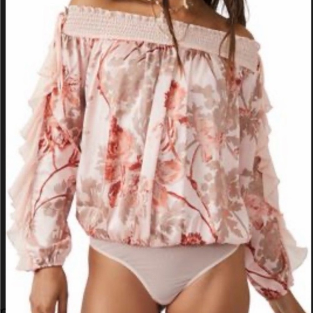 Free People Pink Floral Off-Shoulder Bodysuit